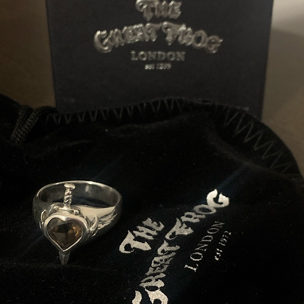 The Great Frog Heart & Dagger Ring - smoked quartz